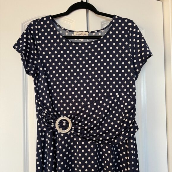 👗 Tradition Navy Polka Dot Fit & Flare Dress — Classic Retro Style - Picture 3 of 5